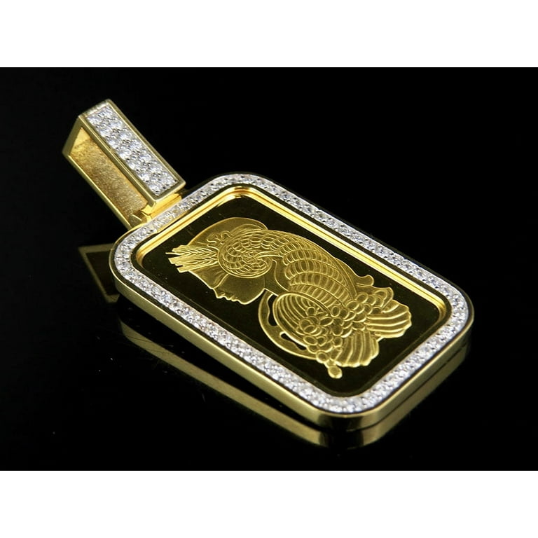24K Yellow Gold 1 OZ Lady Fortuna Bar Diamond Pendant 2 1 4 CT 2.5