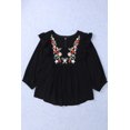 thumbnail image 2 of ABPHQTO Top tipo babydoll con volantes y bordado floral bohemio negro para mujer, 2 of 5