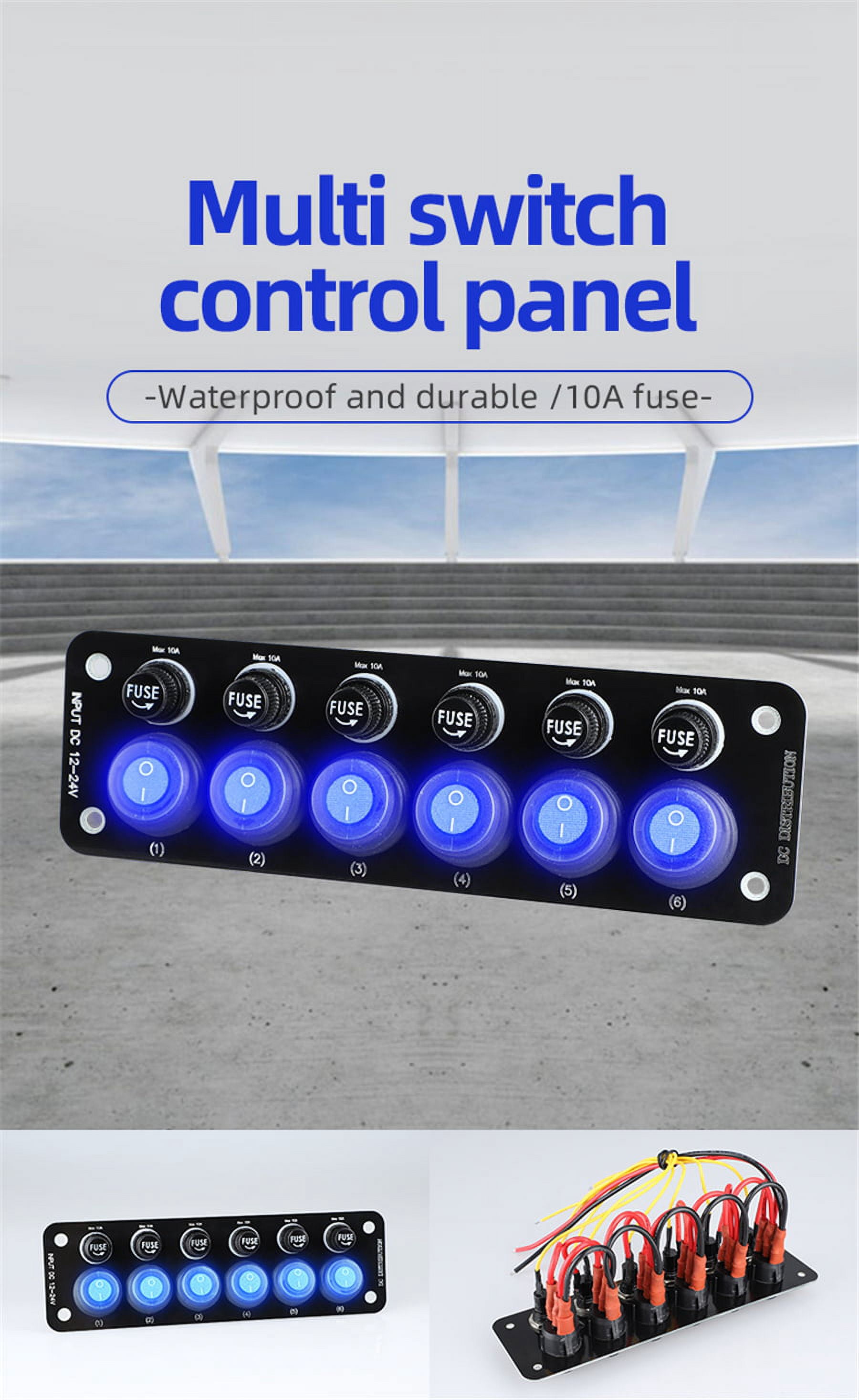 6 Gang Toggle Rocker Switch Panel On/Off For Motorhome RV Boat Marine Truck 12V