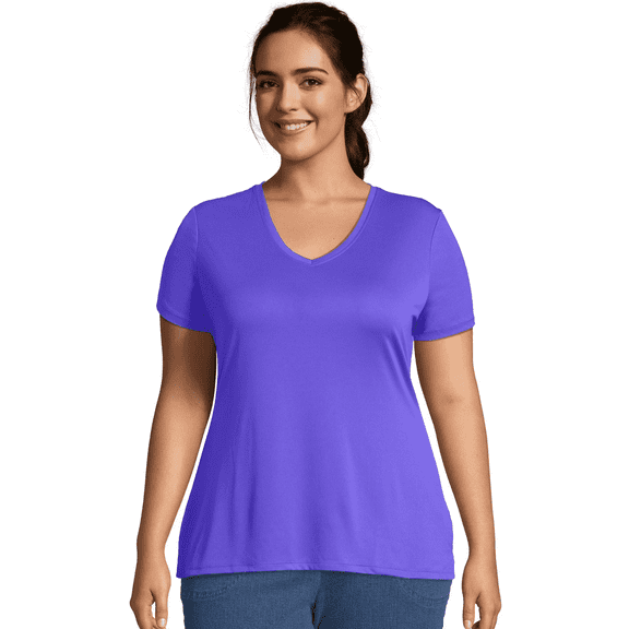 Hanes Just My Size Cool DRI Women's V-Neck T-Shirt (Plus ) Petal Purple 2X