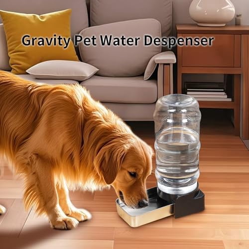 1 Gallon Automatic Gravity Dog Water Bowl Dispenser, Stainless Steel Large Capacity Pet Waterer with 3 Filters for Small to Medium Dogs and Cats
