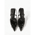 thumbnail image 3 of On feet& in love Women's Pointed Toe Patent PU Slingback Heels with Geometric Buckle - Black Dress Pumps for Office & Party - Size 6, 3 of 7