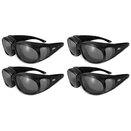 Four (4) Motorcycle Safety Sunglasses Fits Over Rx Glasses Smoke Meets ANSI Z87.1 Standards For Safety Glasses Has Soft Airy Foam (Best Airsoft Goggles That Fit Over Glasses)