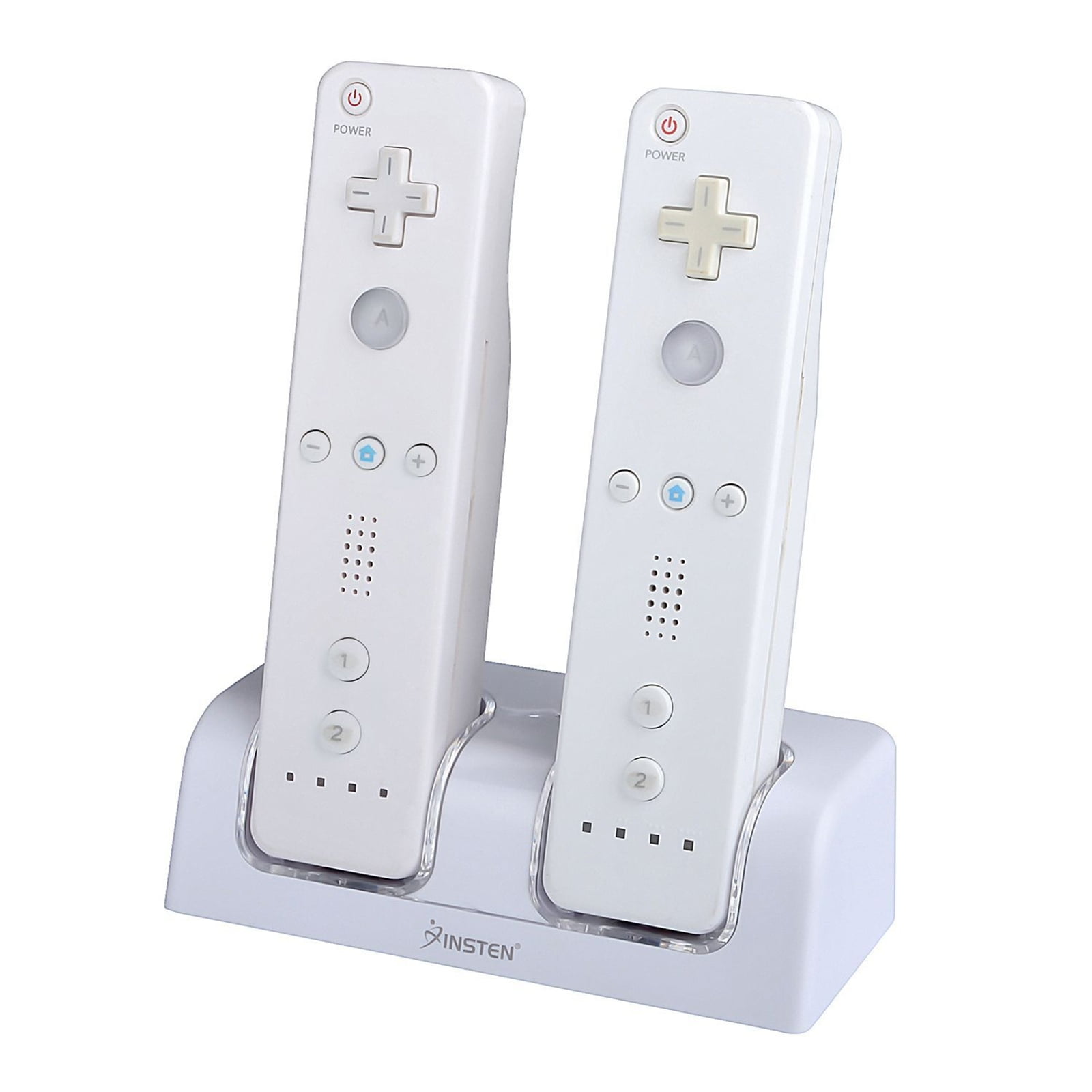 For Nintendo Wii U Dual Remote Controller Charger Charging Dock Station +  2x Rechargeable Replacement Battery Pack Accessories Bundle, White 
