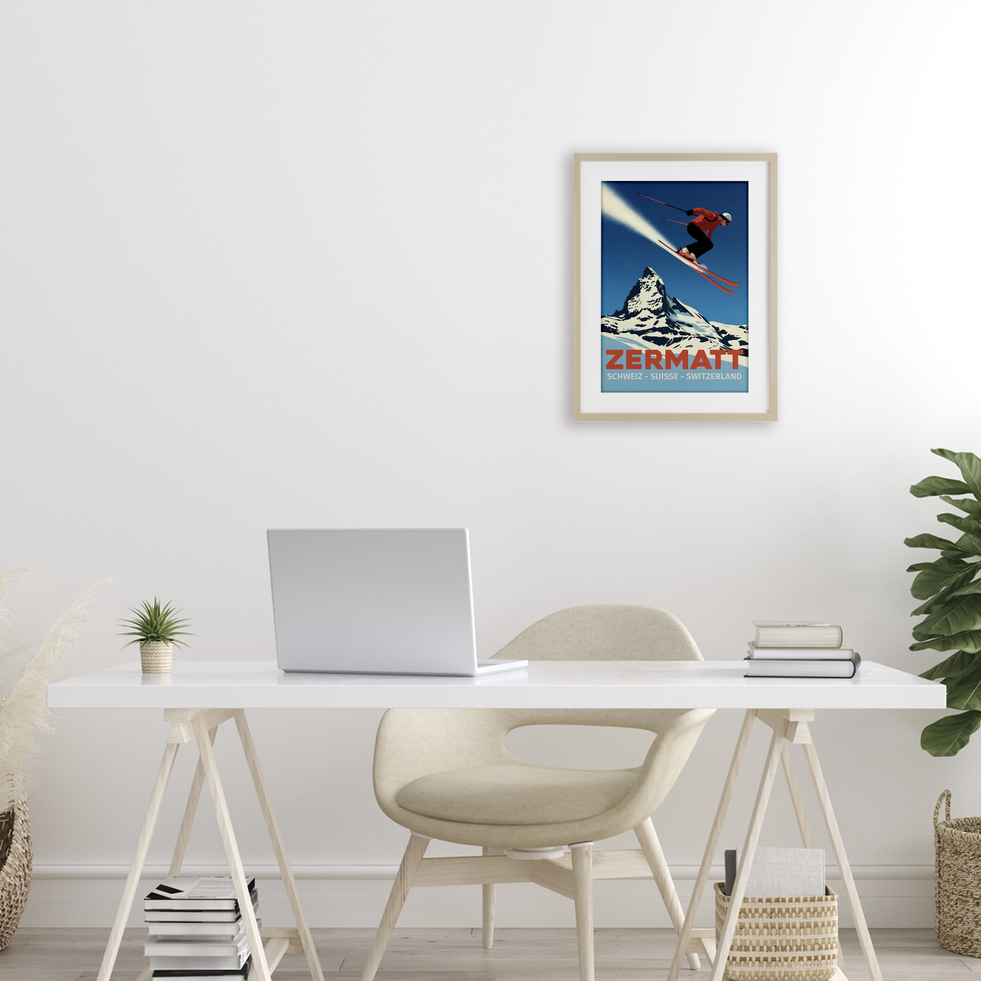Stupell Industries Zermatt Ski Poster Birch Framed Print Under Glass, design by Andreas Magnusson