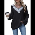 thumbnail image 2 of Suéter de Encaje con Apliques de Lentejuelas para Mujer, Otoño e Invierno, Cuello en V, Larga, Moderno y , Informal Negro XL, 2 of 8
