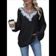thumbnail image 2 of Suéter de Encaje con Apliques de Lentejuelas para Mujer, Otoño e Invierno, Cuello en V, Larga, Moderno y , Informal Negro M, 2 of 8