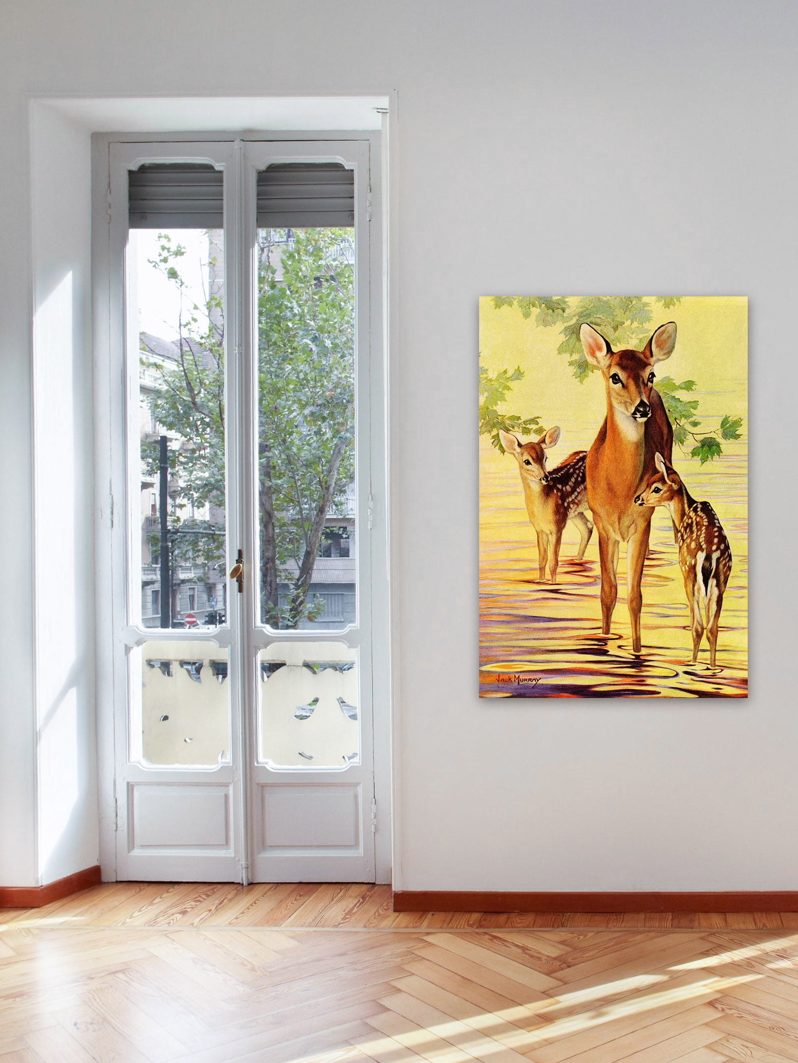 "Doe and Fawns" Painting Print on Wrapped Canvas