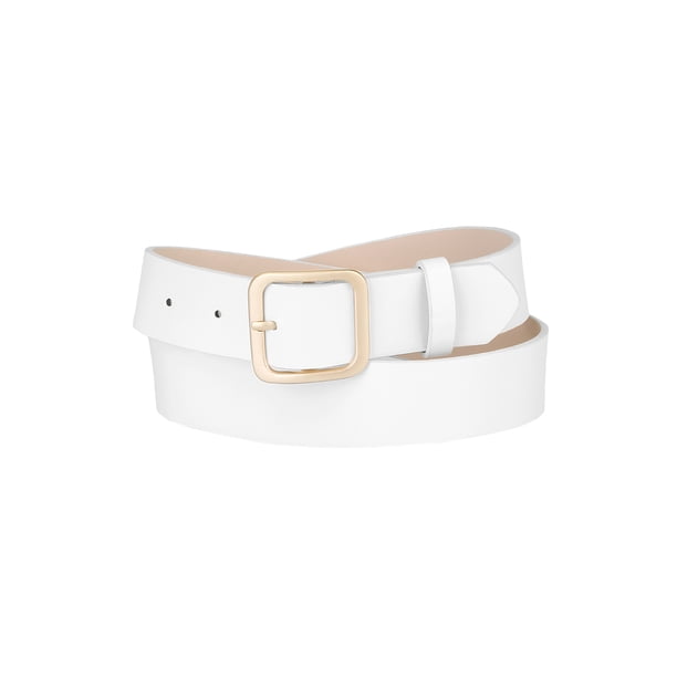 Cinturón de hebilla para mujer, cinturón ancho suave y casual para vestidos, jeans y pantalones de 102 cm/40.16" blanco, hebilla dorada