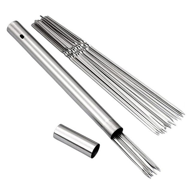 relayinert Silver Stainless Steel Barbecue Stick Tool For Grilling Kebabs With Ease Can Be Washed Stick +20* stick 1Set