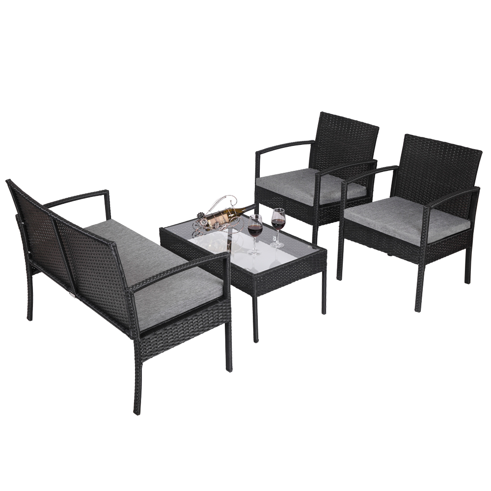 Outdoor Wicker Patio Sets, SEGMART 4 Pieces Outdoor Wicker Patio Furniture Set with Seat