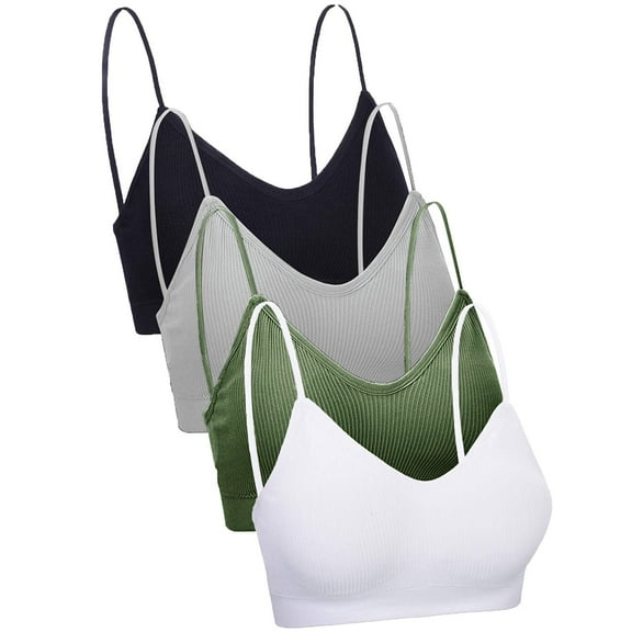 VISALY wireless bras T-Shirt Bras 4 Pieces V Neck Bra Seamless Padded Camisole Bandeau Sports Bra Sleep Bra Seamless Bras For Women Comfortable Bras For Women Bras For Women Multicolor L-XL