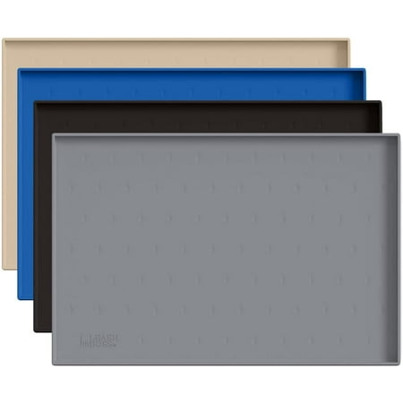 UPC: 0850003828985 | Leashboss Dog Mat for Food and Water Bowls – Silicone Waterproof Cat and Dog Feeding Mats for Floor – Non Slip with Raised Edges to Prevent Pet Splash – Black (XXL)
