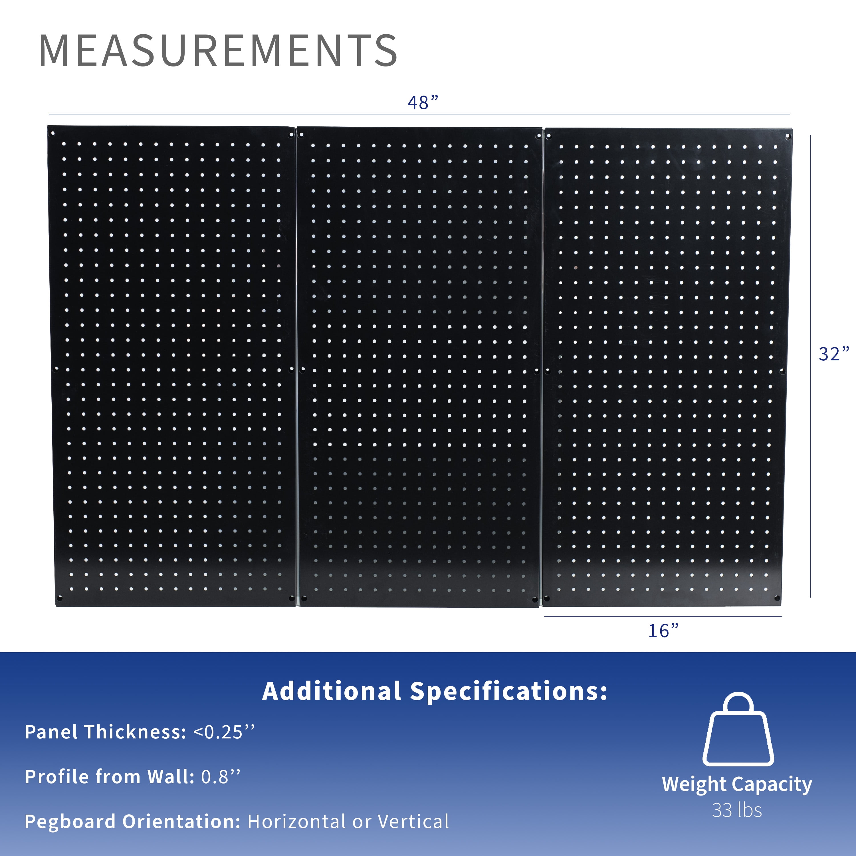 VIVO Black Steel Wall Mounted 48" x 32" Pegboard (3 Panel System)