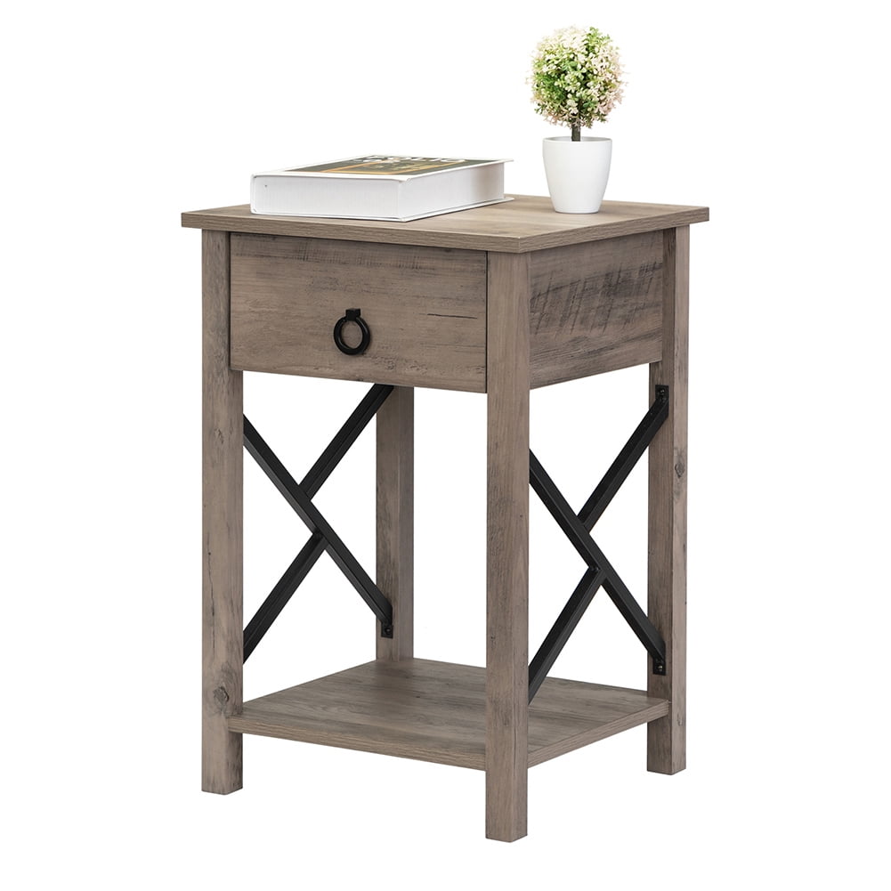 Kepooman Farmhouse Wood Nightstand, Square End Table Furniture with Drawer, Set of 1, Rustic Gray and Black Kepooman Farmhouse Wood Nightstand, Square End Table Furniture with Drawer, Set of 1, Rustic Gray and Black