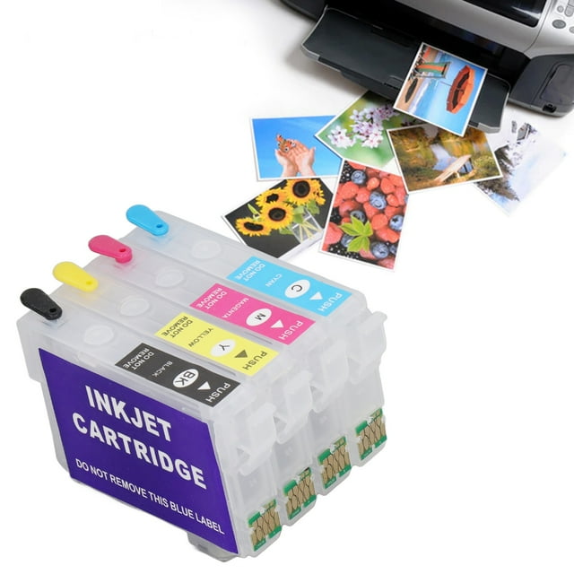 Boîte à Encre Remplissable, 4 Couleurs Cartouche d'Encre Réutilisable Sans Fuite pour Impression de Documents Photo T1811 T1812 T1813 T1814