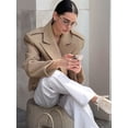 thumbnail image 4 of Female Crop Pea Coat Wool Blend Office Work Lapel Collar Short Winter Jacket Trench Coat Camel Color L, 4 of 9