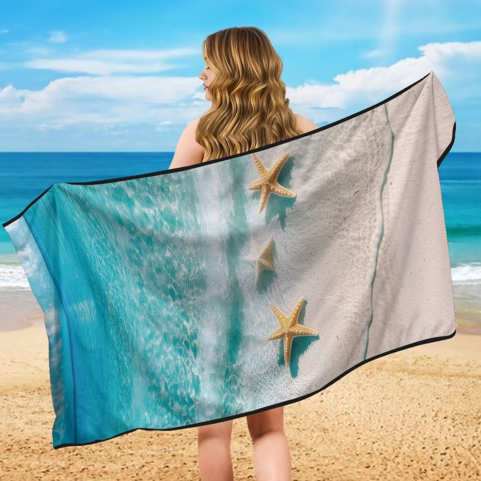 Binienty Beach Starfish Car Seat Towel Cover After Gym Workout Beach Swimming Sweating Car Seat Cover Fits for Car SUV Sedan Truck Front Seats