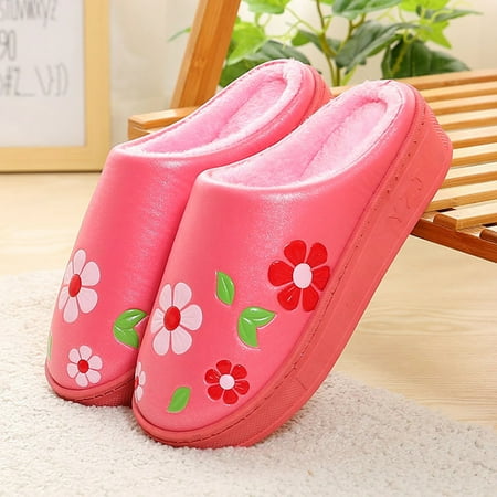 

〖Yilirongyumm〗 Red 36-37 Slippers For Women Cotton Slippers Winter Thick Sole Floral Printed Cotton Slippers Warm Slippers Casual Home Shoes