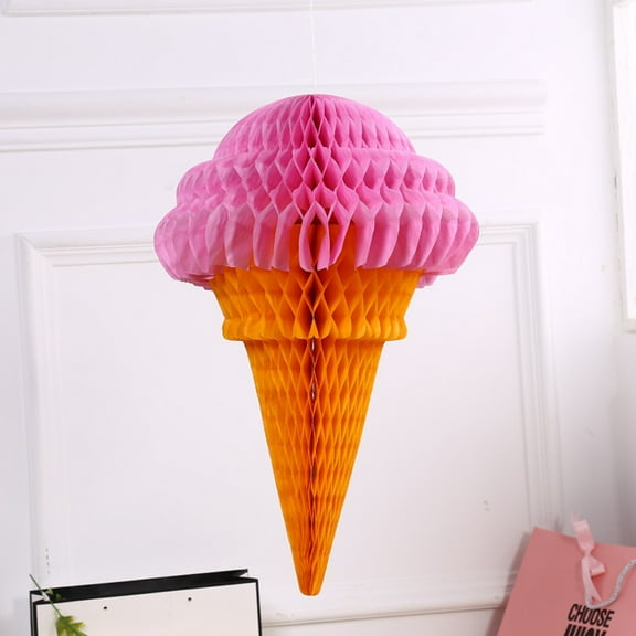 COMPUKAS 5-Pack Ice Cream Honeycomb Decorations for Party, Festival, Home Wall Hanging, Event and Celebration Decor