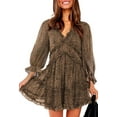 thumbnail image 1 of SURJDE Womens Spring Summer Deep V Neck Ruffle Long Sleeve Floral Print Mini Dress, 1 of 7