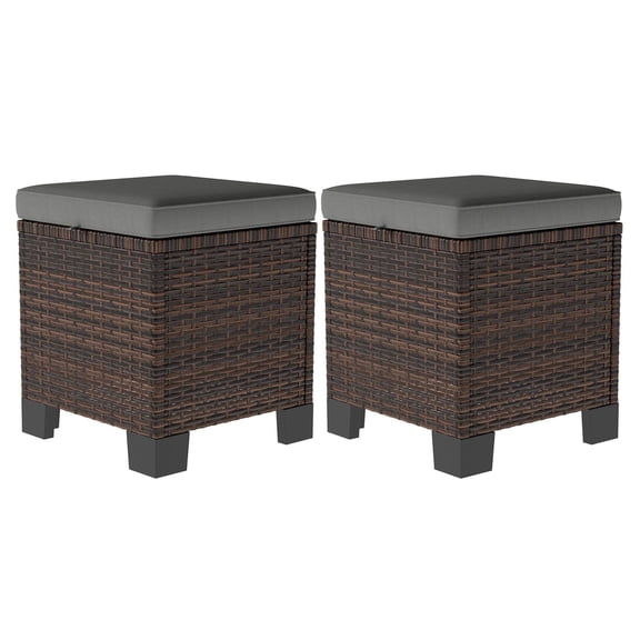 Wicker Outdoor Ottomans 2-Piece Set, Patio Furniture Footrest & Side Table