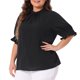 thumbnail image 2 of Blusa de mujer de tallas grandes Agnes Orinda para trabajo en oficina, con pliegues, de manga corta, cuello alto y mangas abullonadas, 3X, negra, 2 of 6
