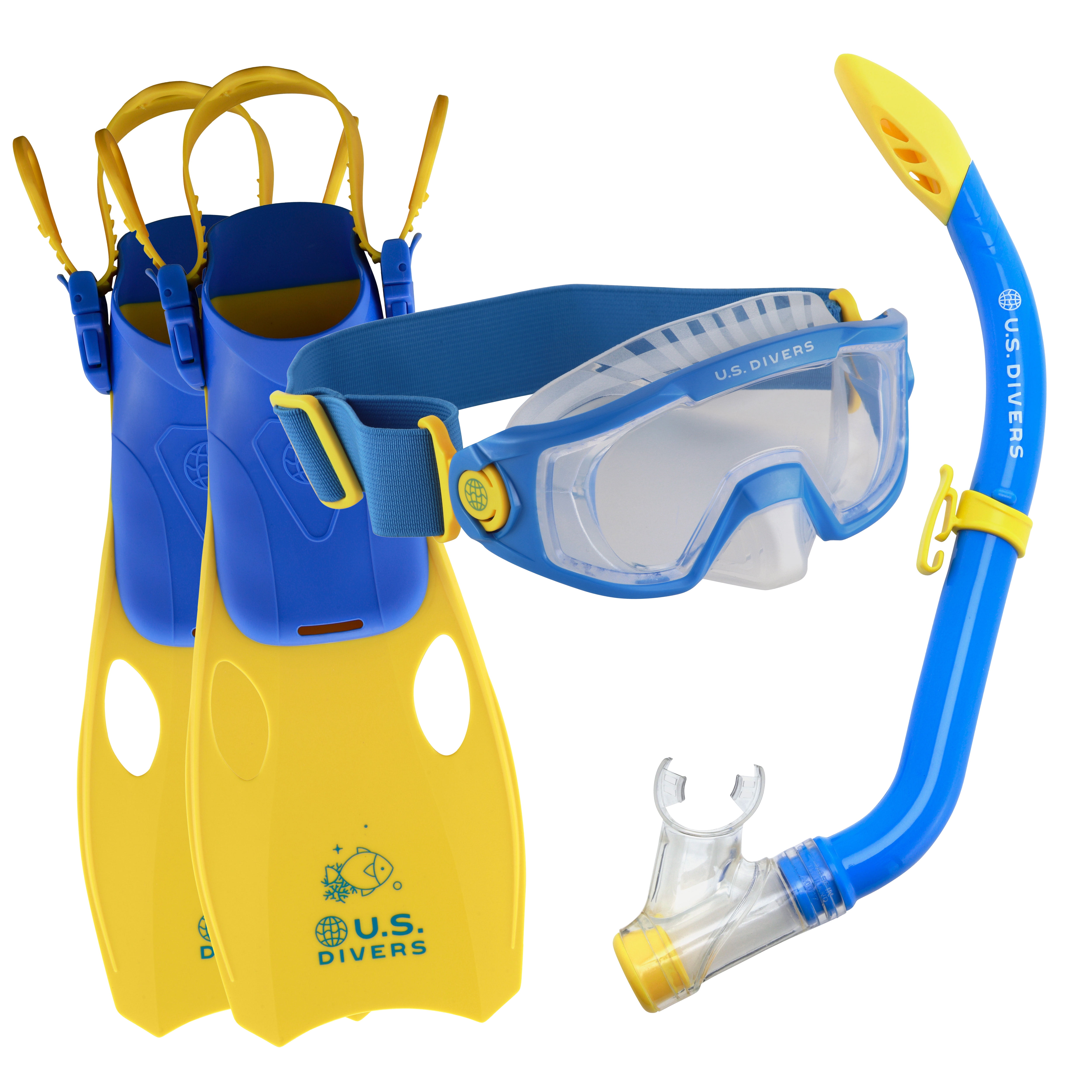 blue/yellow US Divers Adult Pro Series Silicone And Tempered Glass Swim Mask 