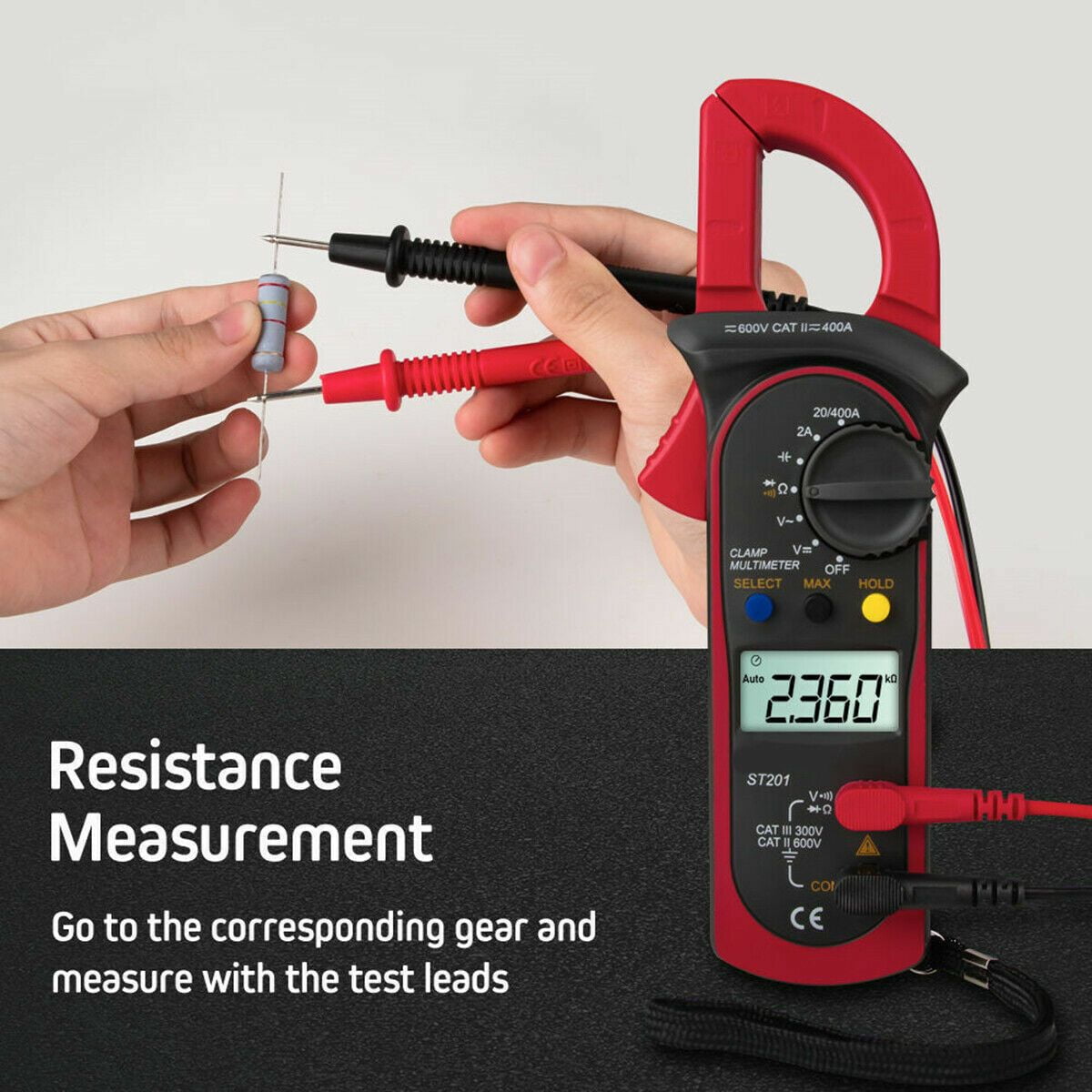 Digital Multimeter with AC DC Volt Ohm Amp Clamp Auto Range LCD Handheld Tester for Voltage Current Resistance Testing