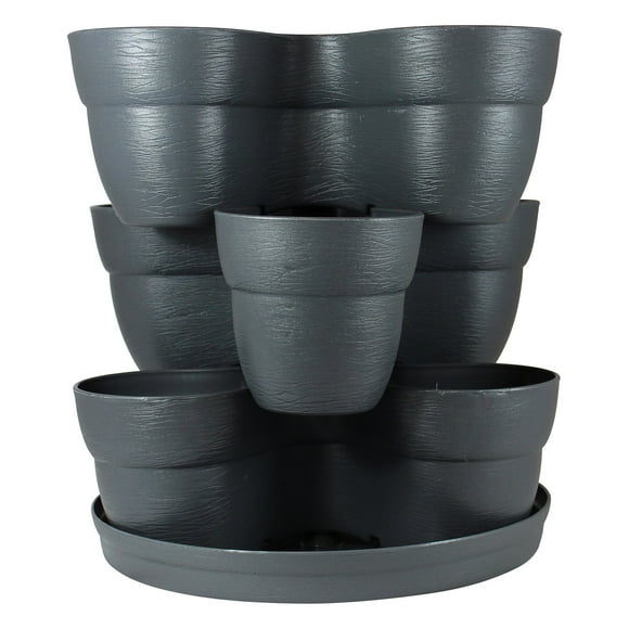EMSCO Group Bloomers Stackable Flower Tower Planter - Holds up to 9 Plants - Great Both Indoors and Outdoors - Slate
