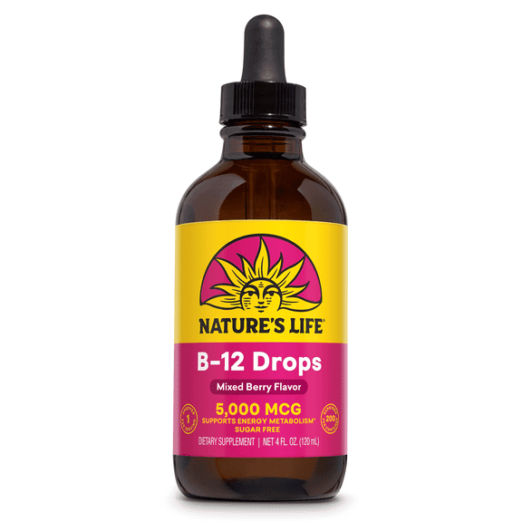 Natures Life B-12 Drops (Methylcobalamin) 5000 mcg | Helps Support Healthy Energy Levels, Metabolism, Mood | Fast Absorb, NO Sugar | Wild Berry, 4oz