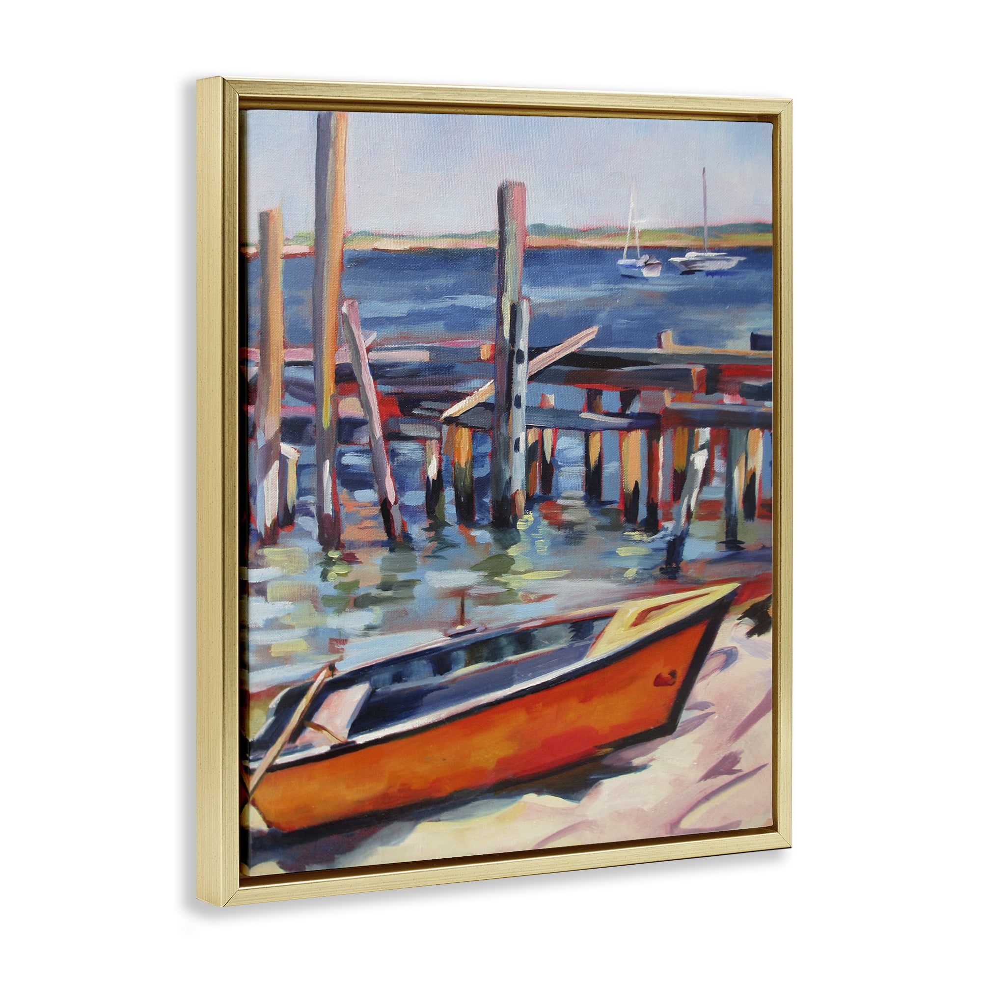 Stupell Industries Provincetown Harbor Boat Gold Framed Floater Canvas Wall Art, design by Maxine Shore