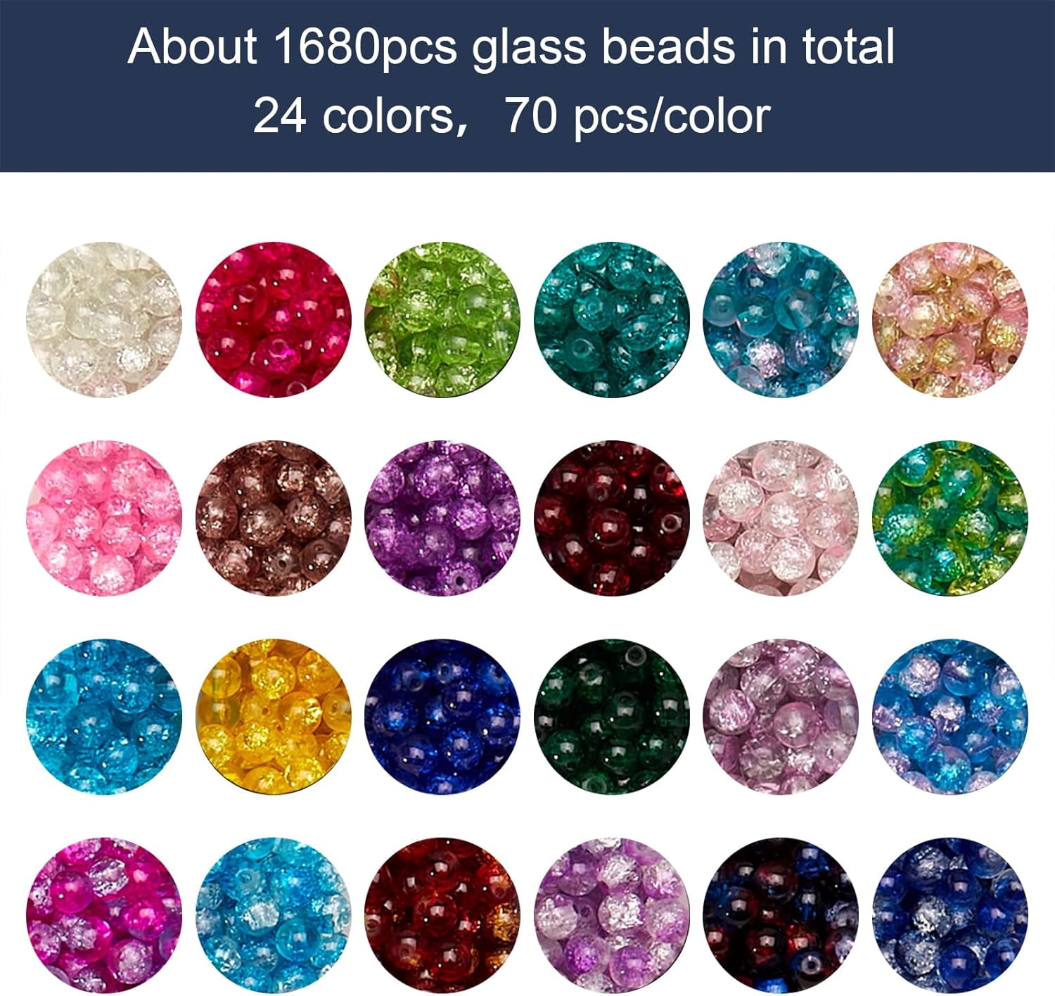 1680pcs 6mm Spray Painted Glass Beads 24 Colors Pony Round Spacer