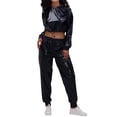 thumbnail image 5 of QHFBli Womens Shiny Metallic 2 Piece Outfits Colorblock Holographic Jogger Long Sleeve Crop Hoodie Sweatsuit Sets, 5 of 5