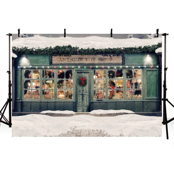 Photography Backdrop Christmas Green Antique Toy Shop Family Kid Festive Party Xmas Window Gift Snow r Background Photo Prop