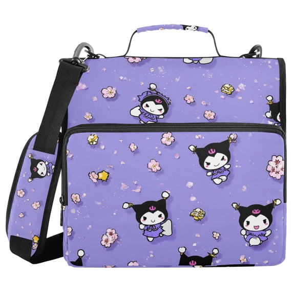 3 Ring Zipper Binder with Shoulder Strap Waterproof Trapper Keeper 2 Inch D-Ring 500 Sheets Capacity Kuromi and Flower