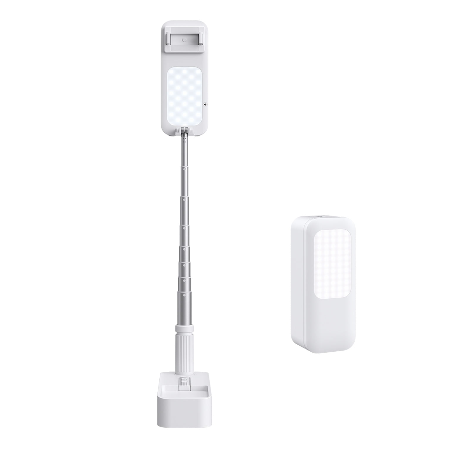 Portable Foldable Desktop Smartphone Stand Phone Bracket 130cm Max. Height with 360° Rotatable Phone Holder LED Fill-in Lights Remote Shutter for Live Streaming Online Chatting Video Recordi