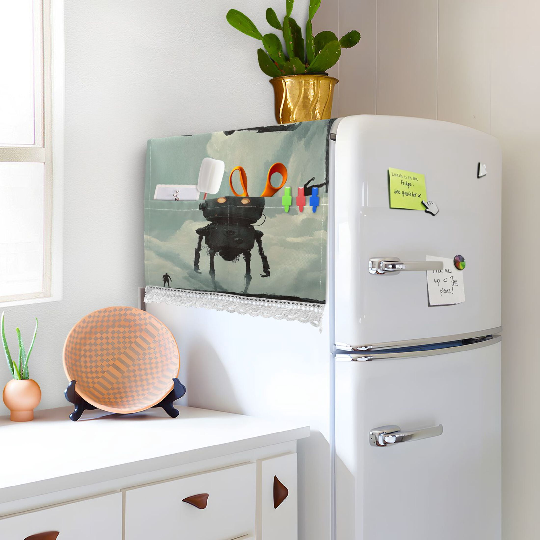 Tall Digital RobotWasher and Dryer Covers Dust-Proof and Oil Resistant Fridge Cover with 4 Storage Pockets Washing Machine Top Cover for Laundry Kitchen Home 51.2 x 22 In