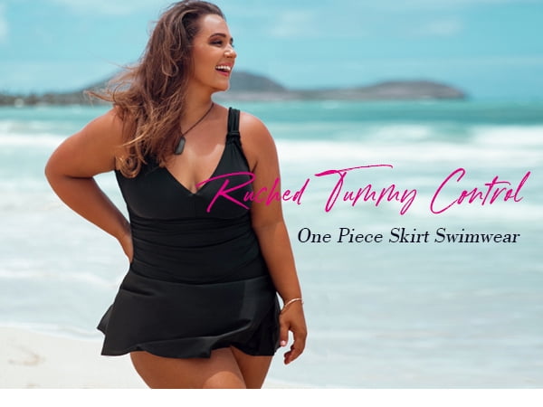 RELLECIGA Women's Cross Back Ruched V Neck One Piece Skirt Vintage Swim Dress Retro One Piece Swimsuit Tummy Control One piece Swim Dresses Bathing Suit