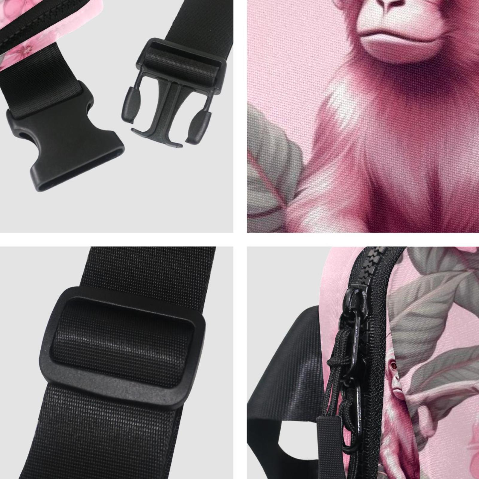 Pink monkey orangutan Lightweight Adjustable Fanny Bag Running Belt Waist Pack with Extension Strap Unisex