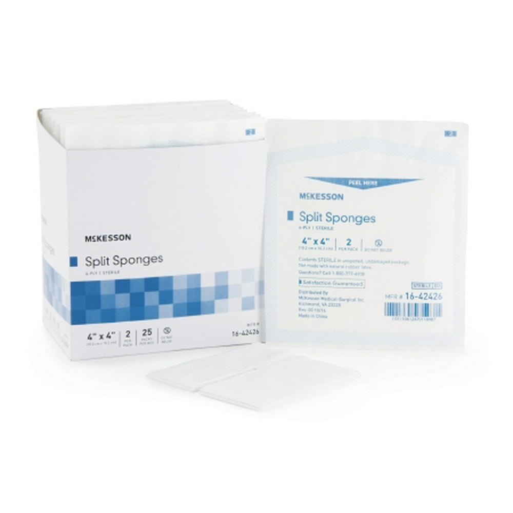 McKesson Performance Plus Gauze Drain Split Sponge 6Ply Sterile 4 in.X4