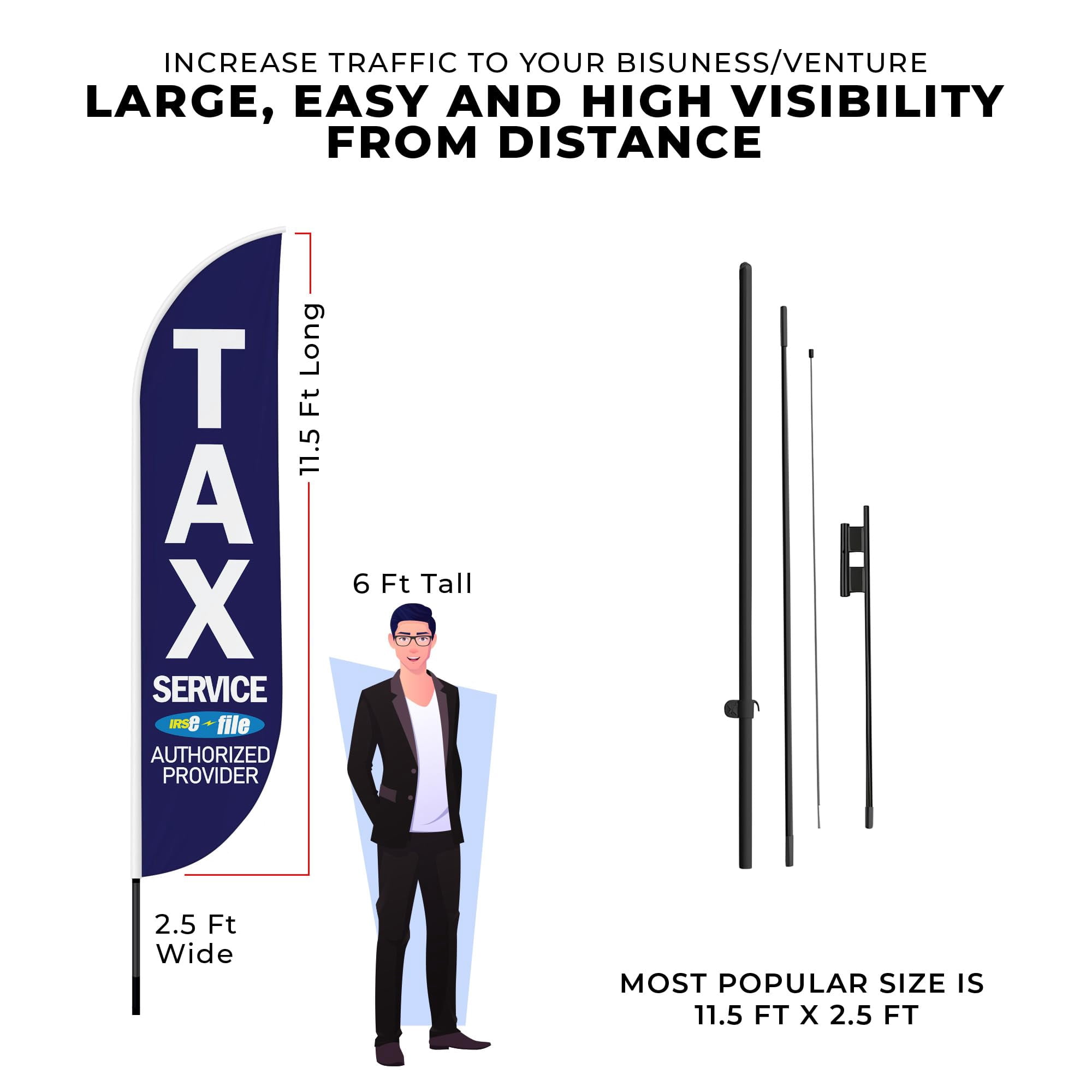 Tax Service Feather Flag(11.5feetX2.5feet) by DreamController | Outdoor Business Advertising Tall Flag | Weather-Resistant Knitted Swooper Flag | Made in USA | HD Print (Flag Only)24