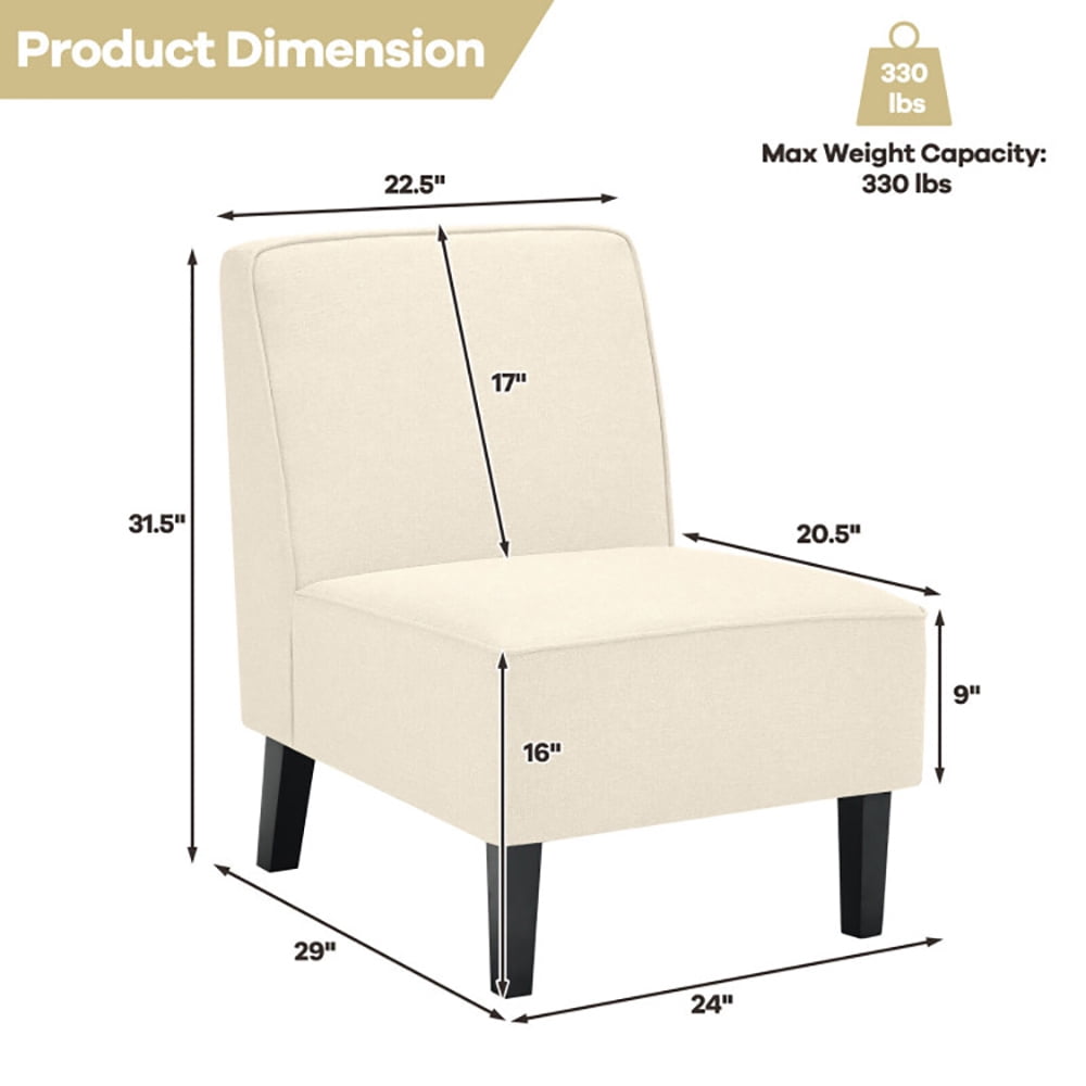 Finihen Upholstered Armless Chair, Modern Armless Accent Chair with Rubber Wood Legs, for Living Room, Bedroom, Beige
