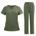 thumbnail image 2 of WTOBBY Women's Short Sleeve V-Neck Scrubs Set with Pockets, 2-Piece Nursing Uniform, Medical Workwear for Healthcare Workers, Comfortable Daily Duty Outfit,Army Green L, 2 of 5