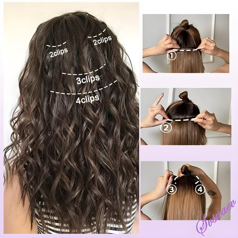 4 Pcs curly hair extensions clip ins,Clip In Hair Extensions  display picture 1