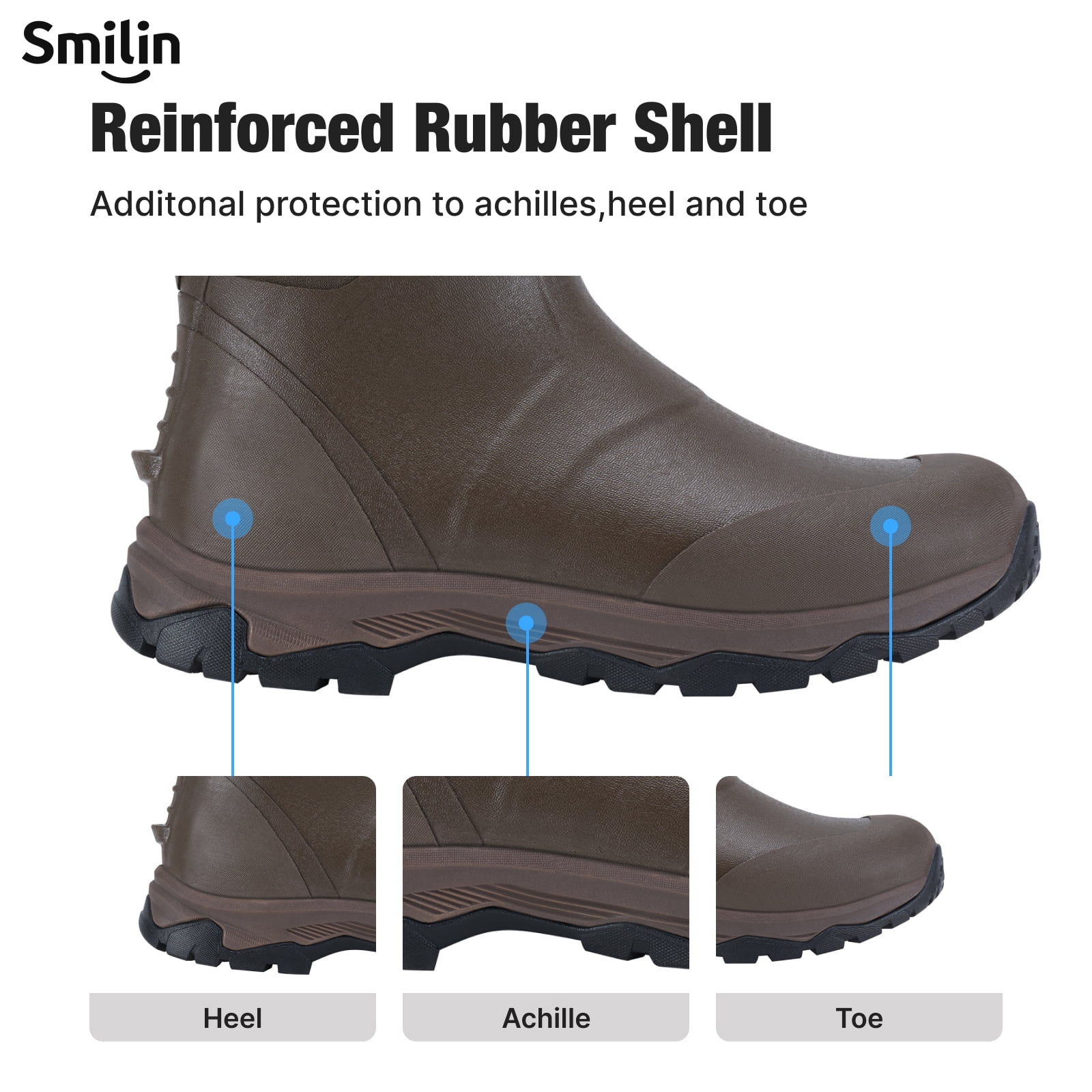 SMILIN Men's Rain Boots, Anti-Slip Ankle Height Outdoor Work Boots for Mud, Snow, Hunting, and All-Season Activities, Brown, US Size 12