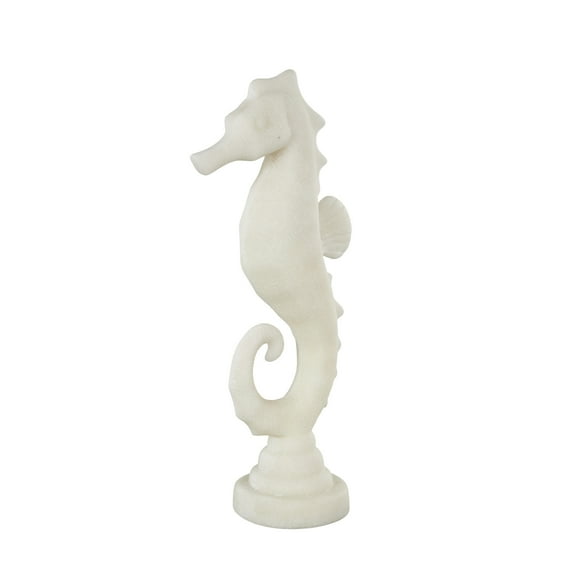 5" x 16" White Polystone Sea Horse Sculpture with Shimmering Details, by DecMode