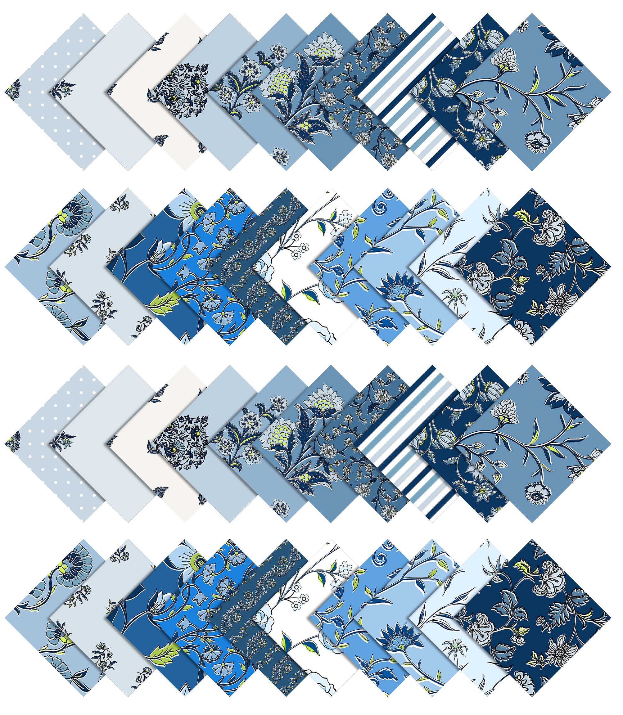 Soimoi 40Pcs Block Print Cotton Precut Fabrics For Quilting Craft Strips 2.5x42inches Jelly Roll - Blue