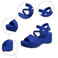 thumbnail image 3 of Rokment Womens Bow Platform Wedge Dressy Sandals Fashion Casual Leather Open Toe Ankle Strap Chunky Heeled Dress Summer Shoes for Bride Wedding Business Blue Size 8.5, 3 of 6