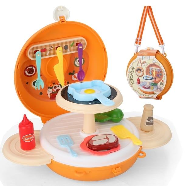 Cocinita Infantil Portatil de Juguete Tipo Kitchen Bus 2 en 1 con Accesorios, Set de Cocina para Ninos
